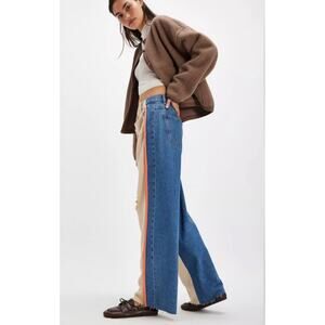 Free People The Tales Denim Sweat Flare Pants Wide Leg Hybrid Y2K Slouchy Small